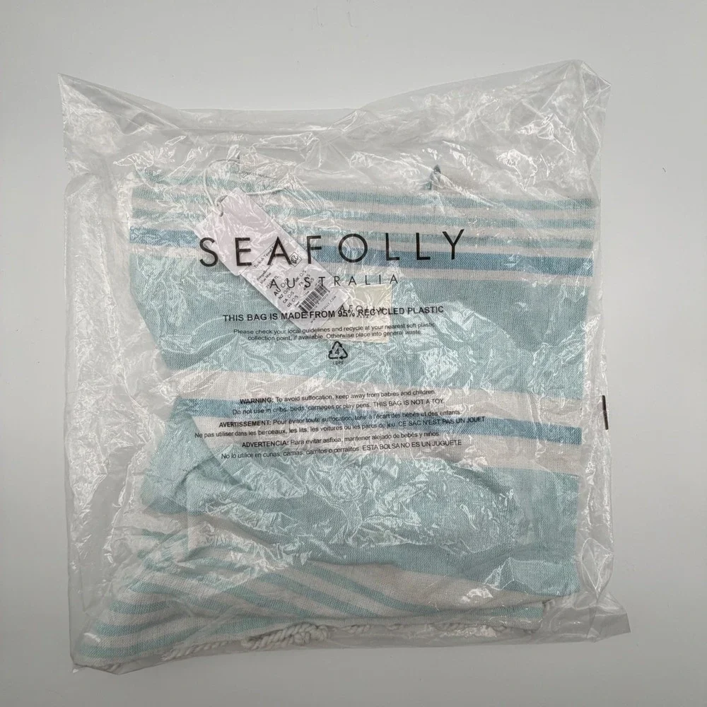 Seafolly Australia Turkish Towel‎ Set Blue Mist Stripe Beach Bag NEW